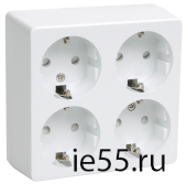 РС24-3-БК Розетка четырехместн. с з/к для открытой установки "БРИКС" цвет: коричневый