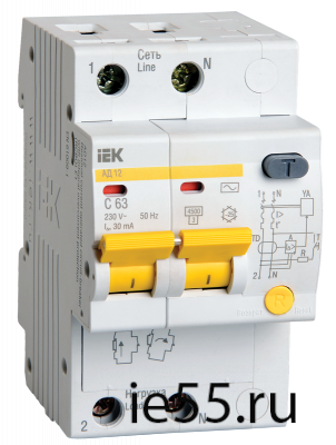 Диф.автомат АД12 2Р 50А  30мА ИЭК