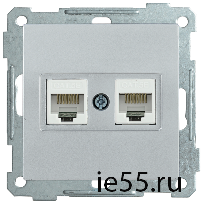 РК10-2-Б Розетка 2-ая комп. RJ45 Cat5e BOLERO серебряный IEK